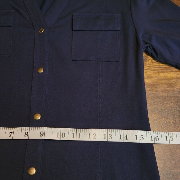 Brooks Brothers Shirt Dress M 3/4 Sleeve Snap Closure Pockets Tab Sleeve Stretch - Picture 8 of 11
